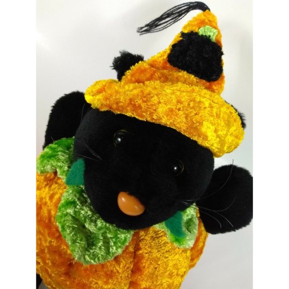 Halloween Plush Black Cat Jack-o-Lantern & Witch Brew Hat Stuffed Animal Toy 14" - Picture 8 of 11